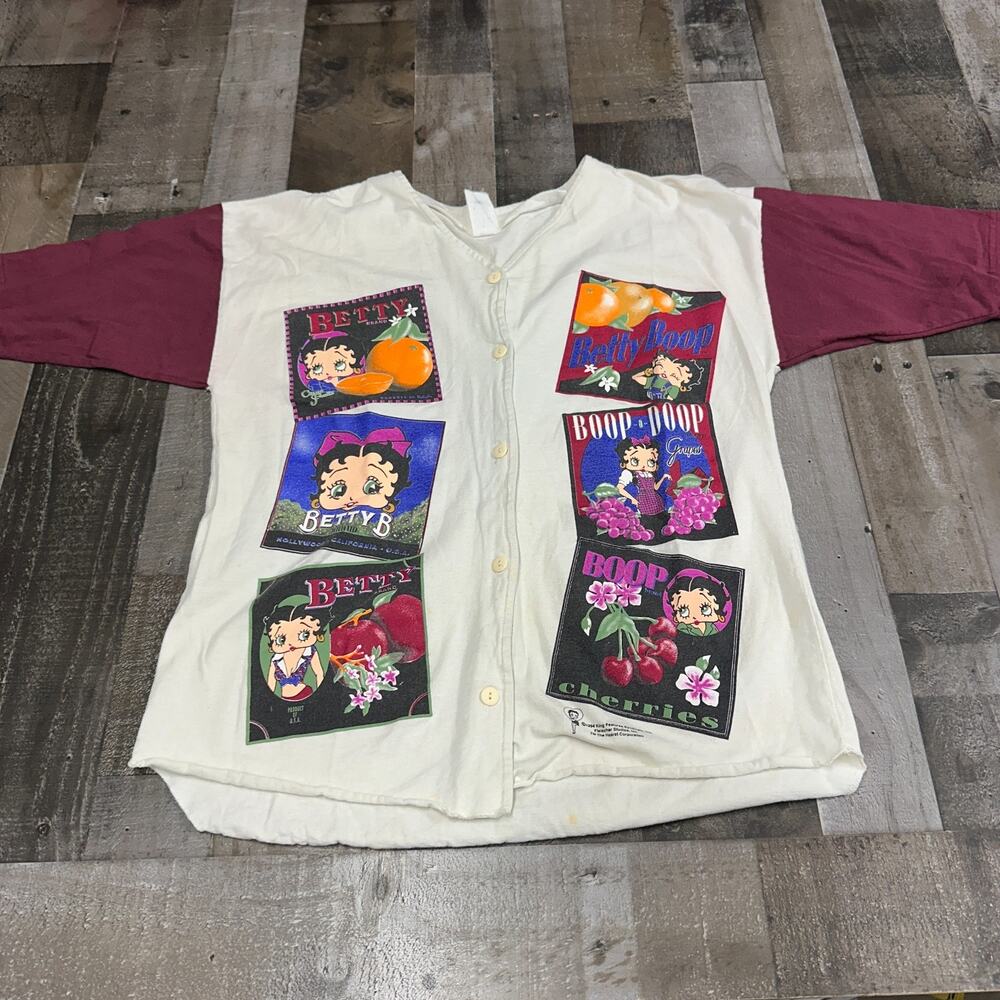 Vintage 90s Betty Boop Fruit Graphic Baseball Jersey Shirt Size‎ Large Kidcore